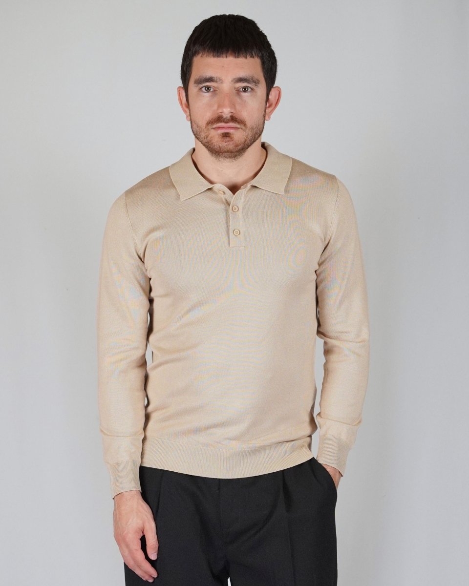 POLO MANICA LUNGA IN MAGLIA BEIGE - Benevierre