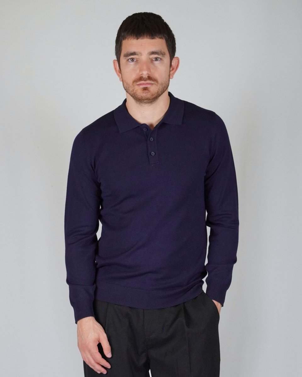 POLO MANICA LUNGA IN MAGLIA BLU - Benevierre