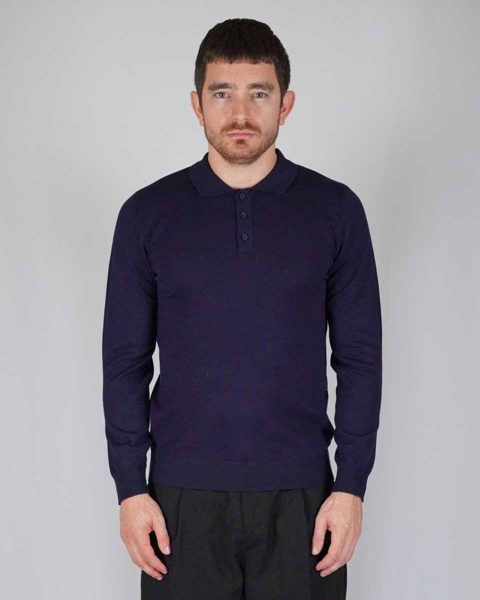 POLO MANICA LUNGA IN MAGLIA BLU - Benevierre