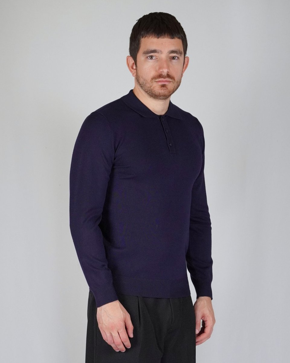 POLO MANICA LUNGA IN MAGLIA BLU - Benevierre