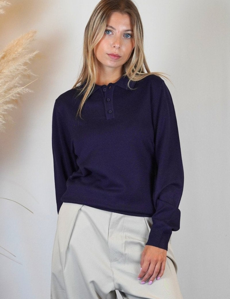 POLO MANICA LUNGA IN MAGLIA BLU - Benevierre