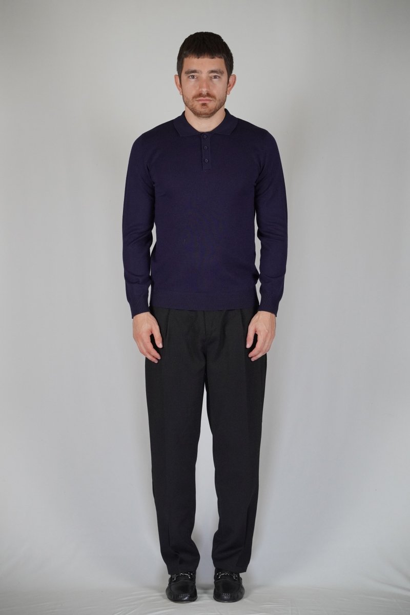 POLO MANICA LUNGA IN MAGLIA BLU - Benevierre