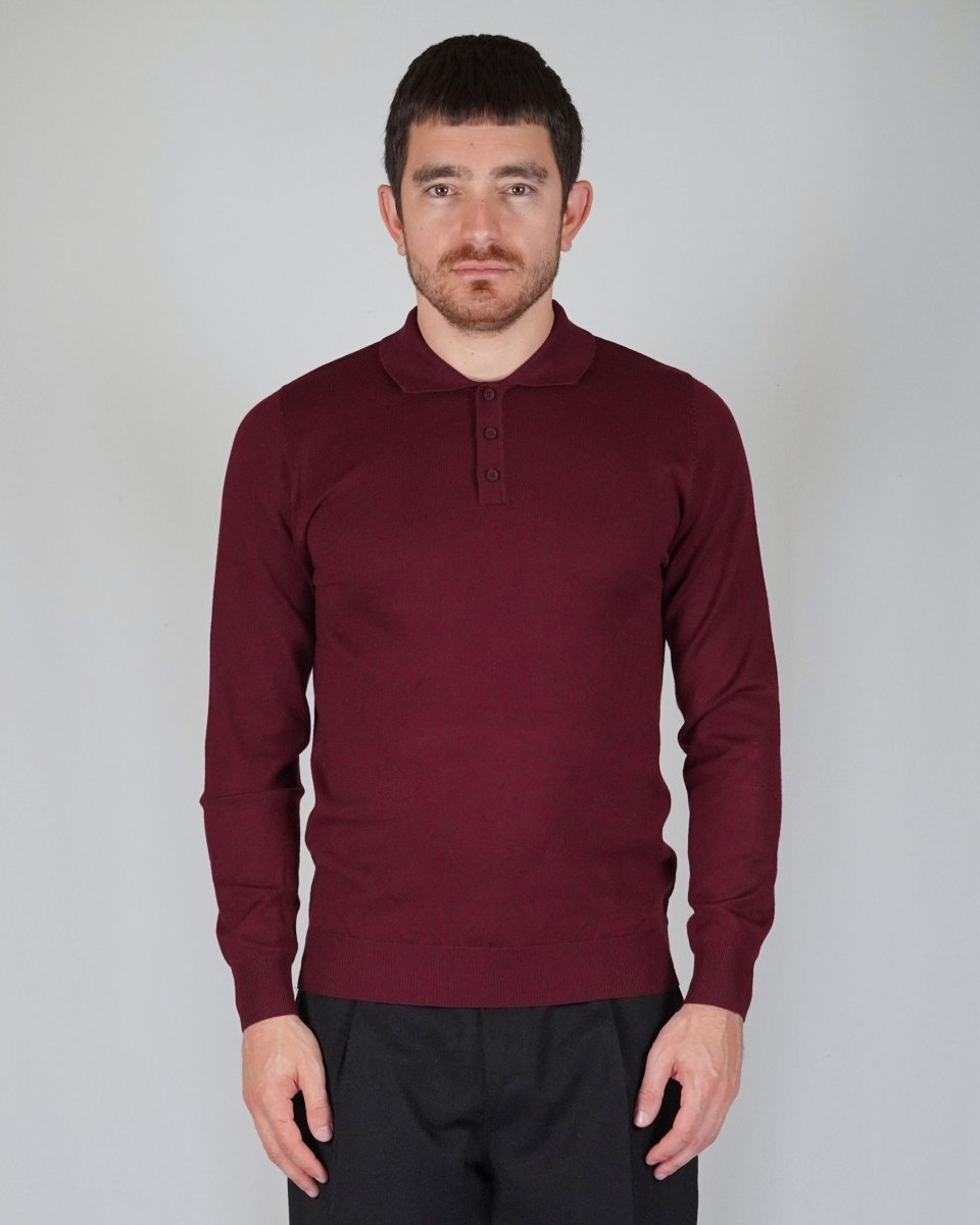 POLO MANICA LUNGA IN MAGLIA BORDEAUX - Benevierre