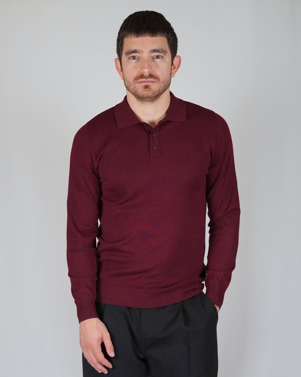 POLO MANICA LUNGA IN MAGLIA BORDEAUX - Benevierre