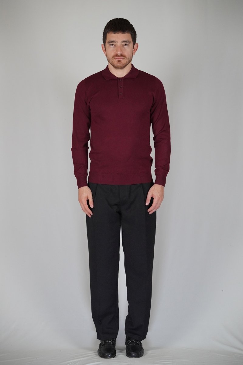 POLO MANICA LUNGA IN MAGLIA BORDEAUX - Benevierre
