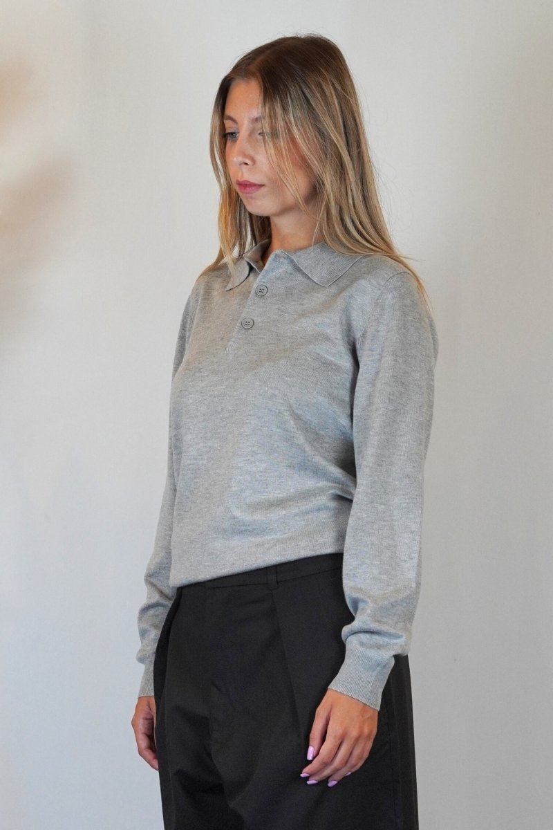 POLO MANICA LUNGA IN MAGLIA GRIGIA - Benevierre