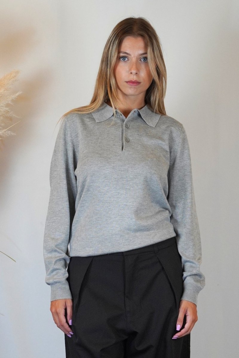 POLO MANICA LUNGA IN MAGLIA GRIGIA - Benevierre