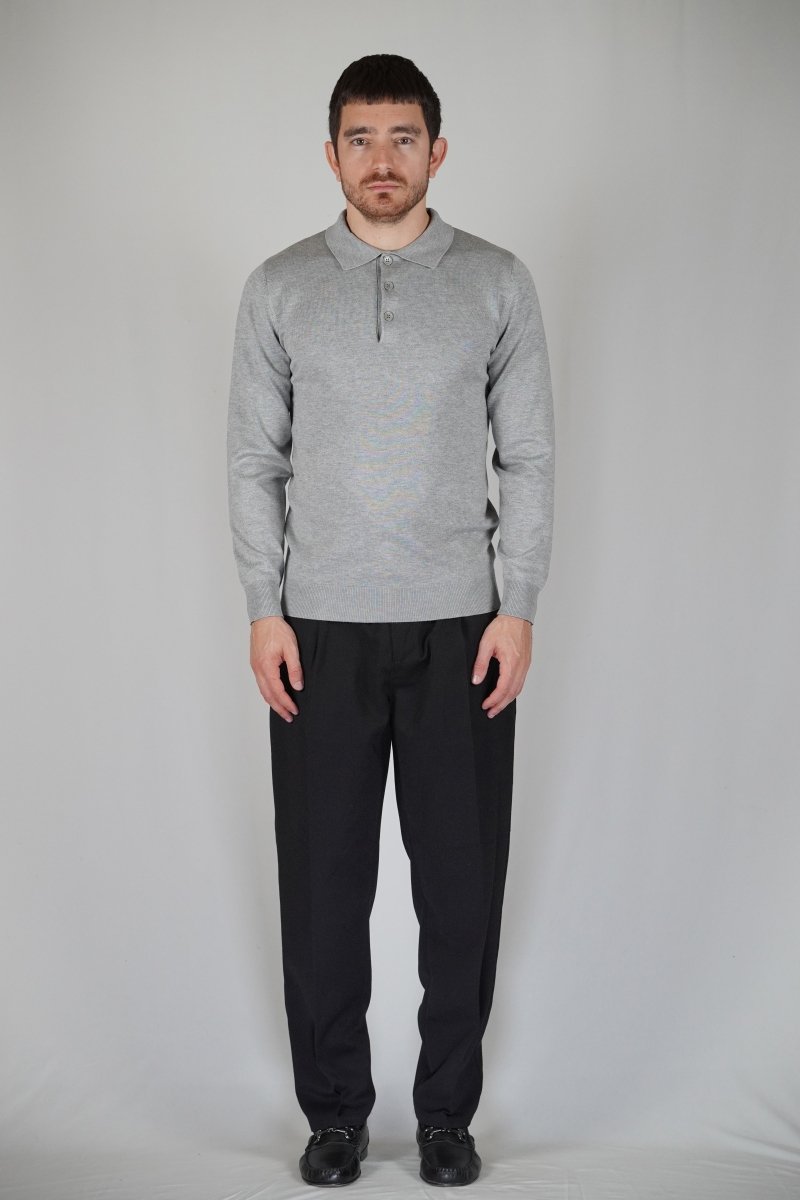 POLO MANICA LUNGA IN MAGLIA GRIGIA - Benevierre