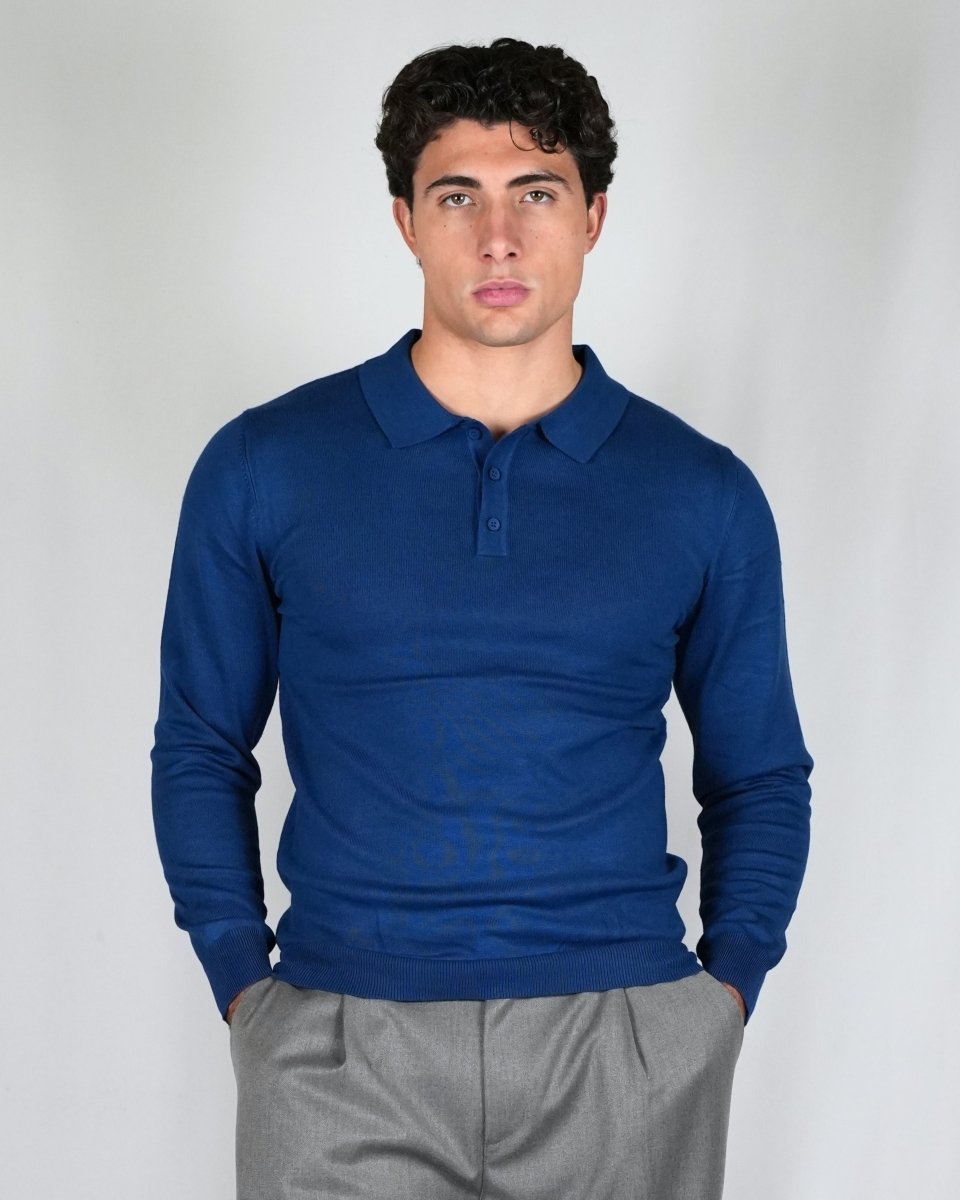 POLO MANICA LUNGA IN MAGLIA LIGHT BLUE - Benevierre