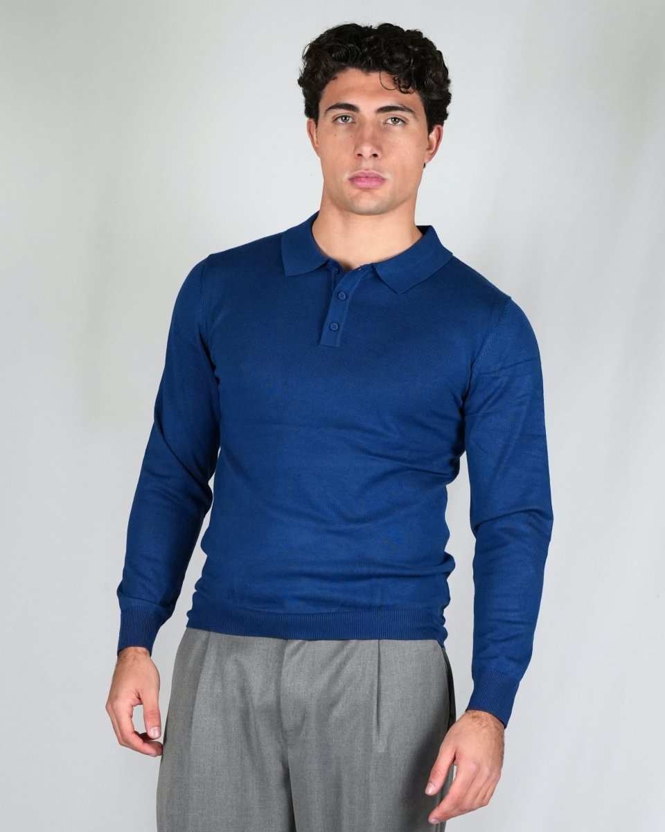 POLO MANICA LUNGA IN MAGLIA LIGHT BLUE - Benevierre