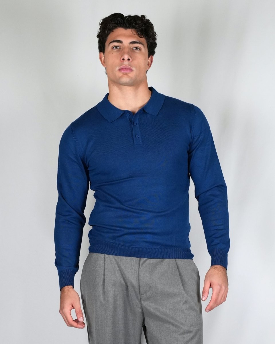 POLO MANICA LUNGA IN MAGLIA LIGHT BLUE - Benevierre