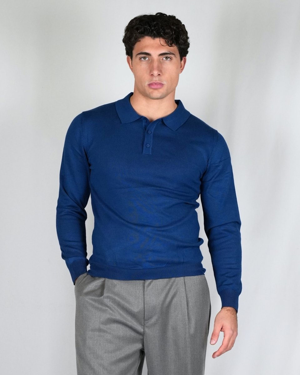 POLO MANICA LUNGA IN MAGLIA LIGHT BLUE - Benevierre