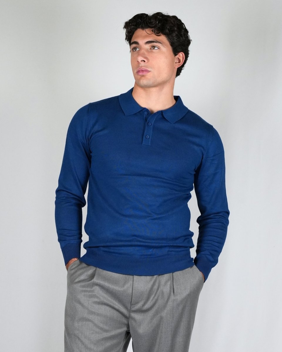 POLO MANICA LUNGA IN MAGLIA LIGHT BLUE - Benevierre