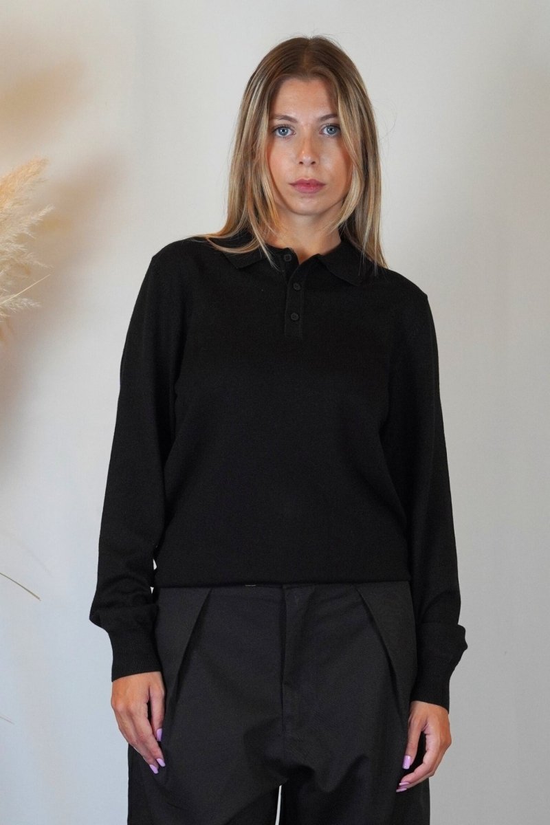 POLO MANICA LUNGA IN MAGLIA NERA - Benevierre