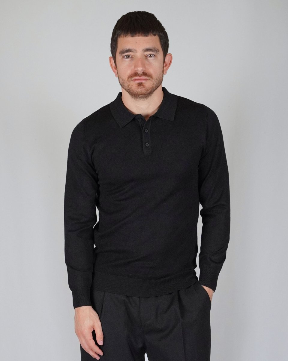 POLO MANICA LUNGA IN MAGLIA NERA - Benevierre