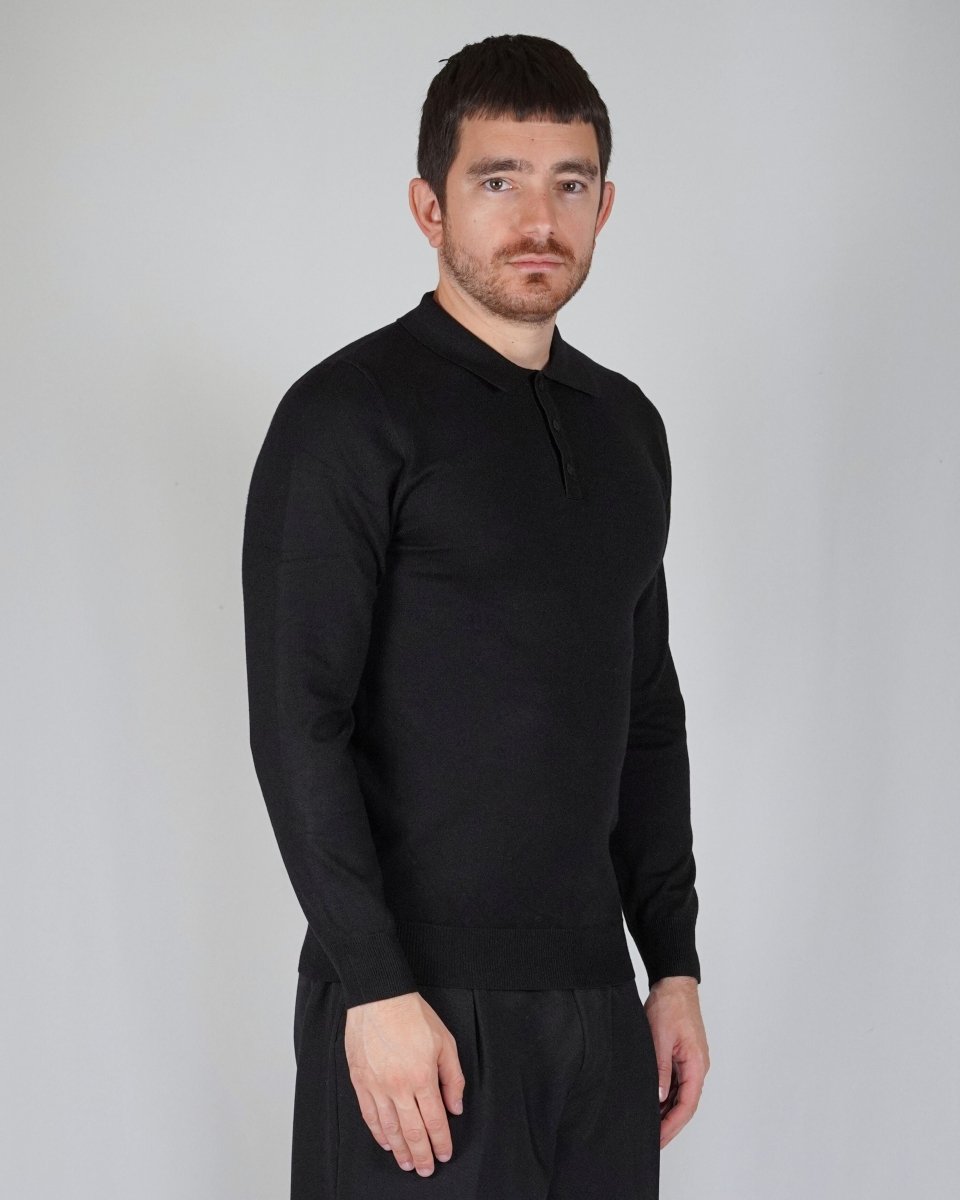 POLO MANICA LUNGA IN MAGLIA NERA - Benevierre