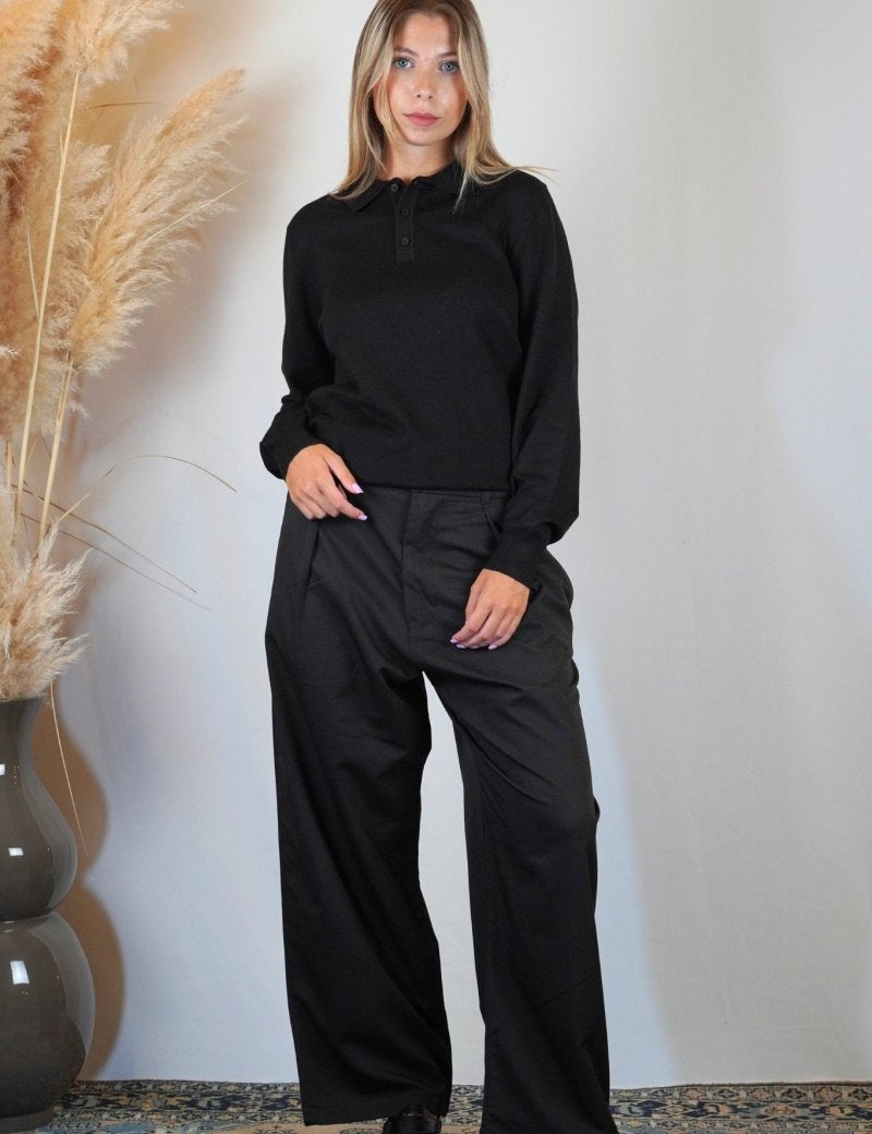 POLO MANICA LUNGA IN MAGLIA NERA - Benevierre
