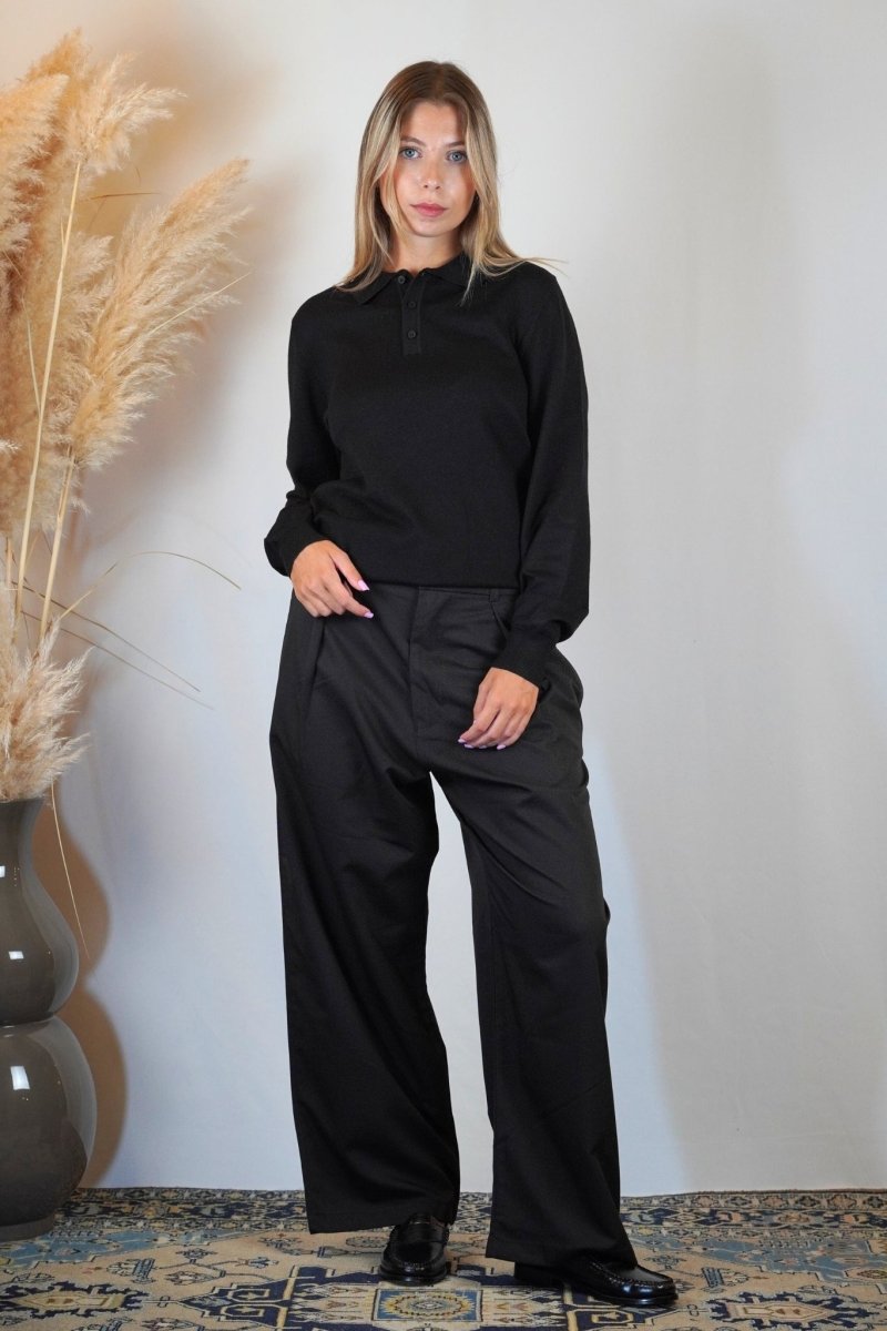 POLO MANICA LUNGA IN MAGLIA NERA - Benevierre