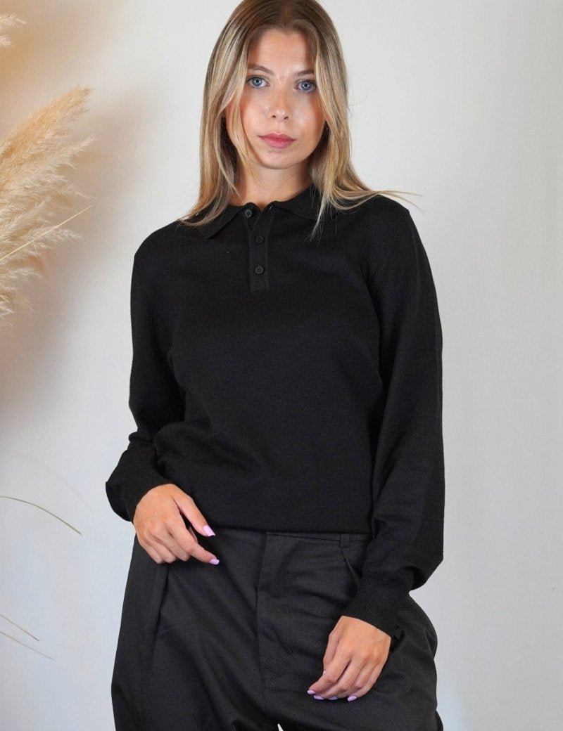 POLO MANICA LUNGA IN MAGLIA NERA - Benevierre