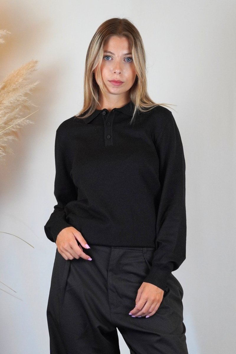 POLO MANICA LUNGA IN MAGLIA NERA - Benevierre