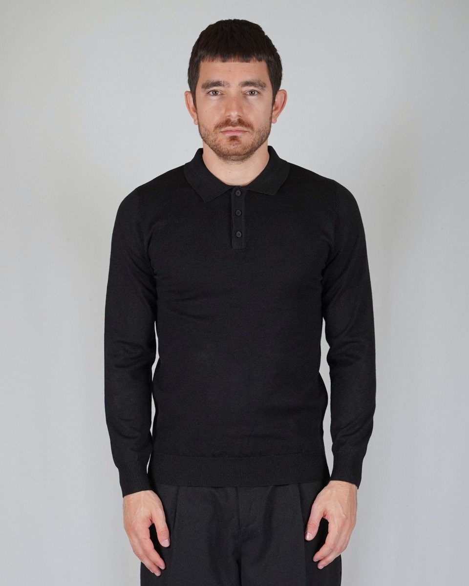 POLO MANICA LUNGA IN MAGLIA NERA - Benevierre