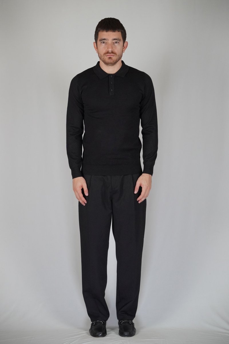 POLO MANICA LUNGA IN MAGLIA NERA - Benevierre