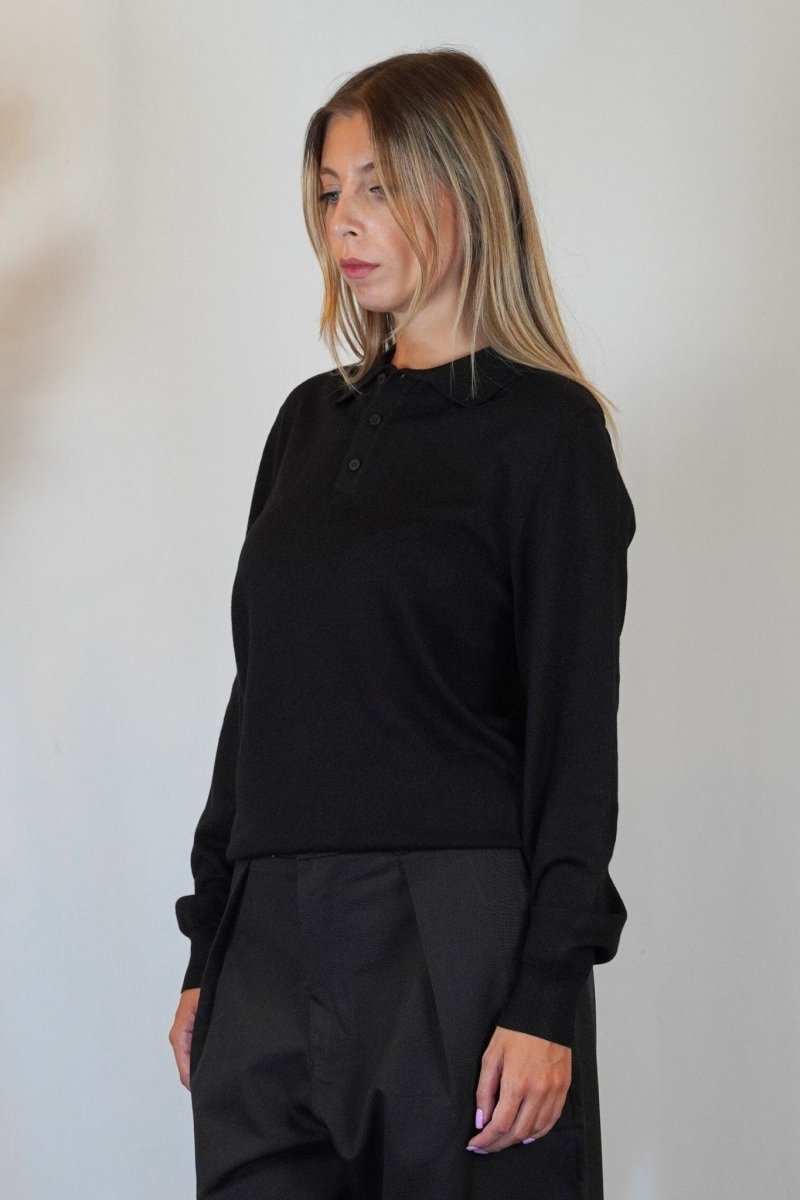 POLO MANICA LUNGA IN MAGLIA NERA - Benevierre