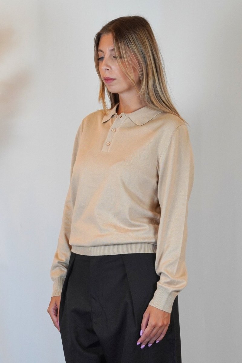 POLO MANICA LUNGA IN MAGLIA SABBIA - Benevierre
