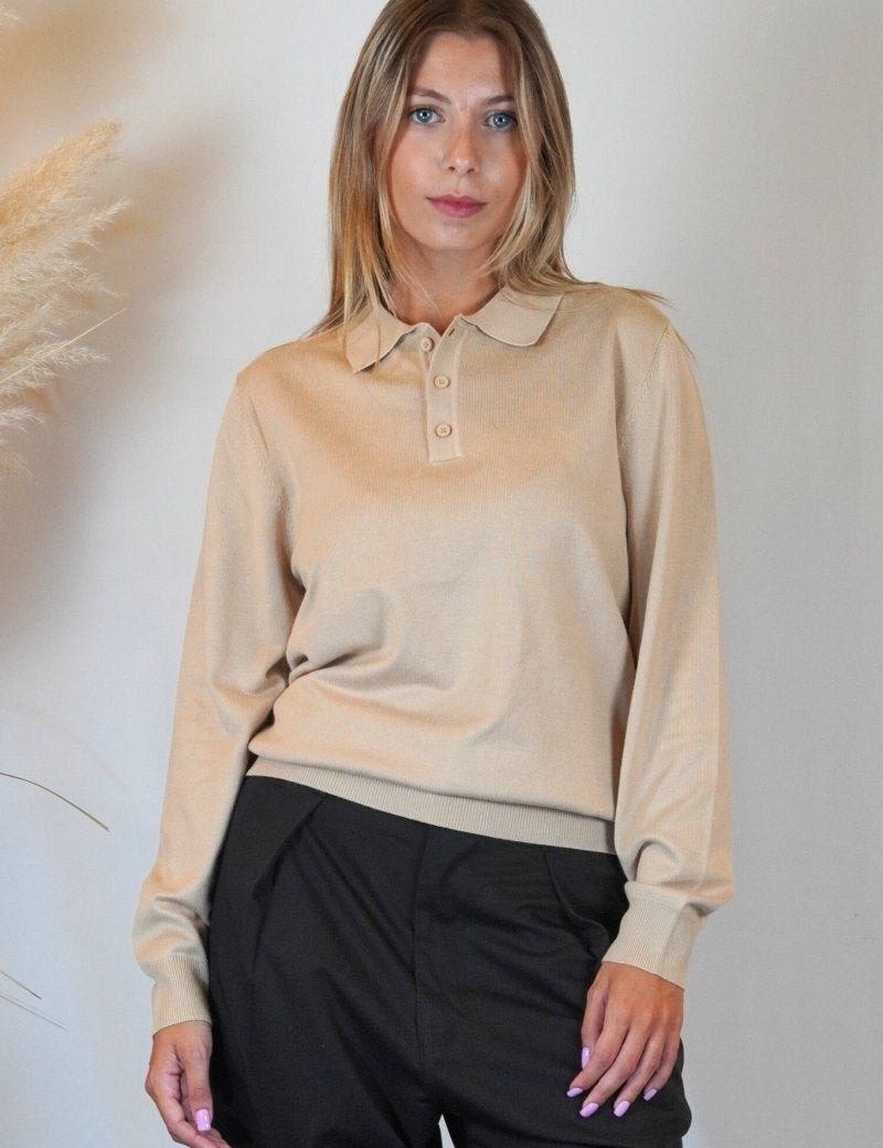 POLO MANICA LUNGA IN MAGLIA SABBIA - Benevierre