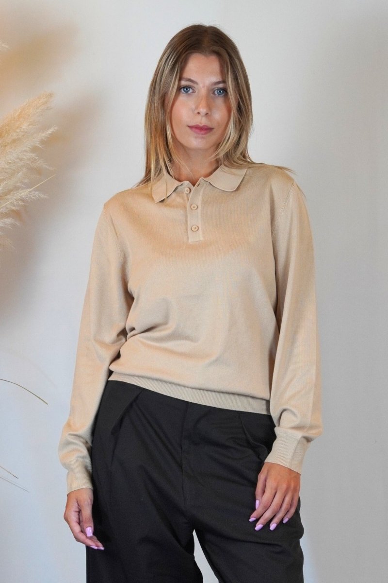 POLO MANICA LUNGA IN MAGLIA SABBIA - Benevierre
