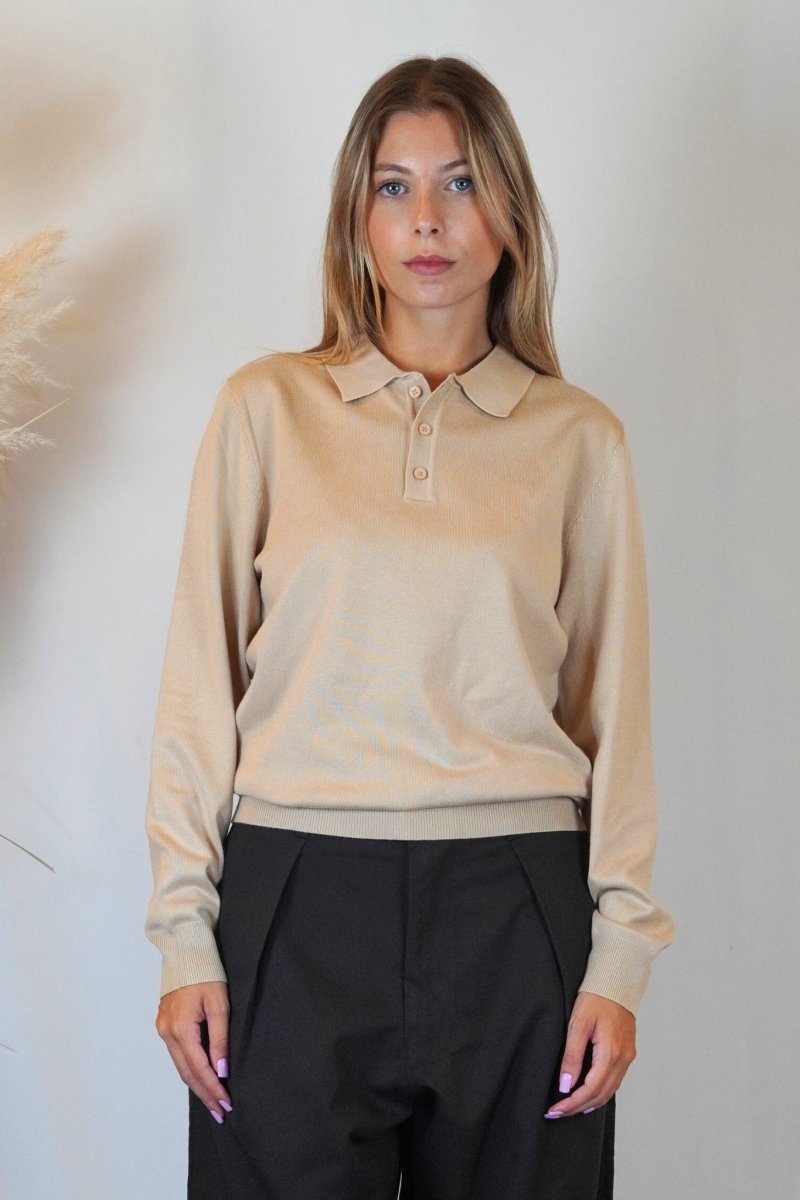 POLO MANICA LUNGA IN MAGLIA SABBIA - Benevierre
