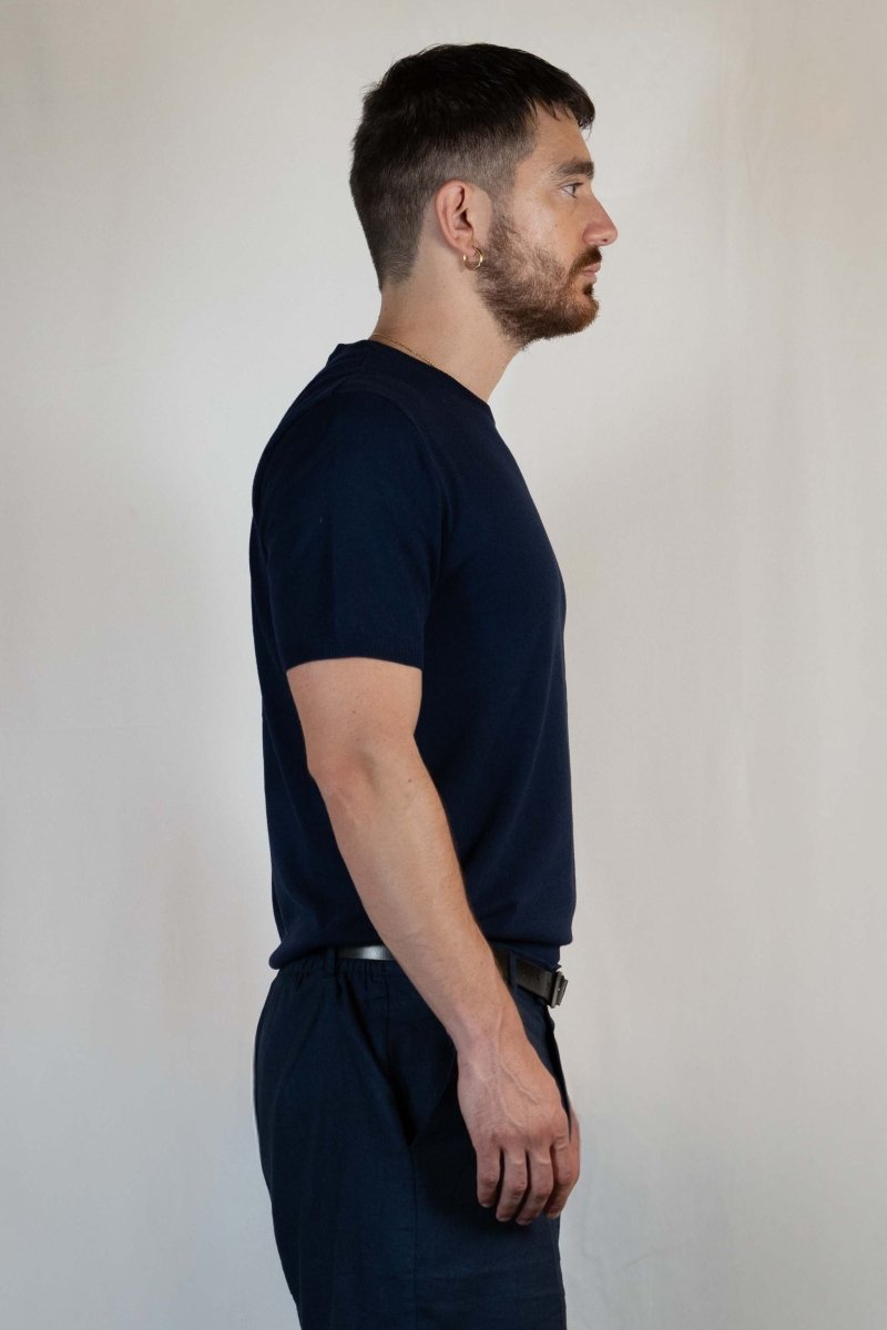 T - SHIRT IN MAGLIA DI VISCOSA BLU - Benevierre