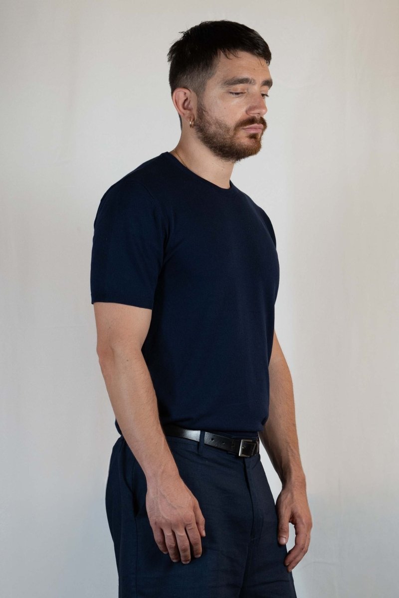 T - SHIRT IN MAGLIA DI VISCOSA BLU - Benevierre