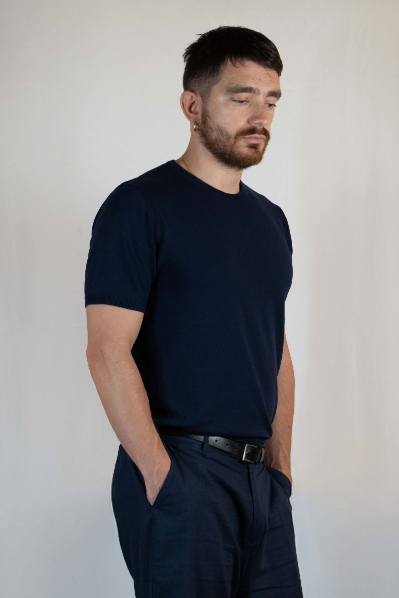 T - SHIRT IN MAGLIA DI VISCOSA BLU - Benevierre