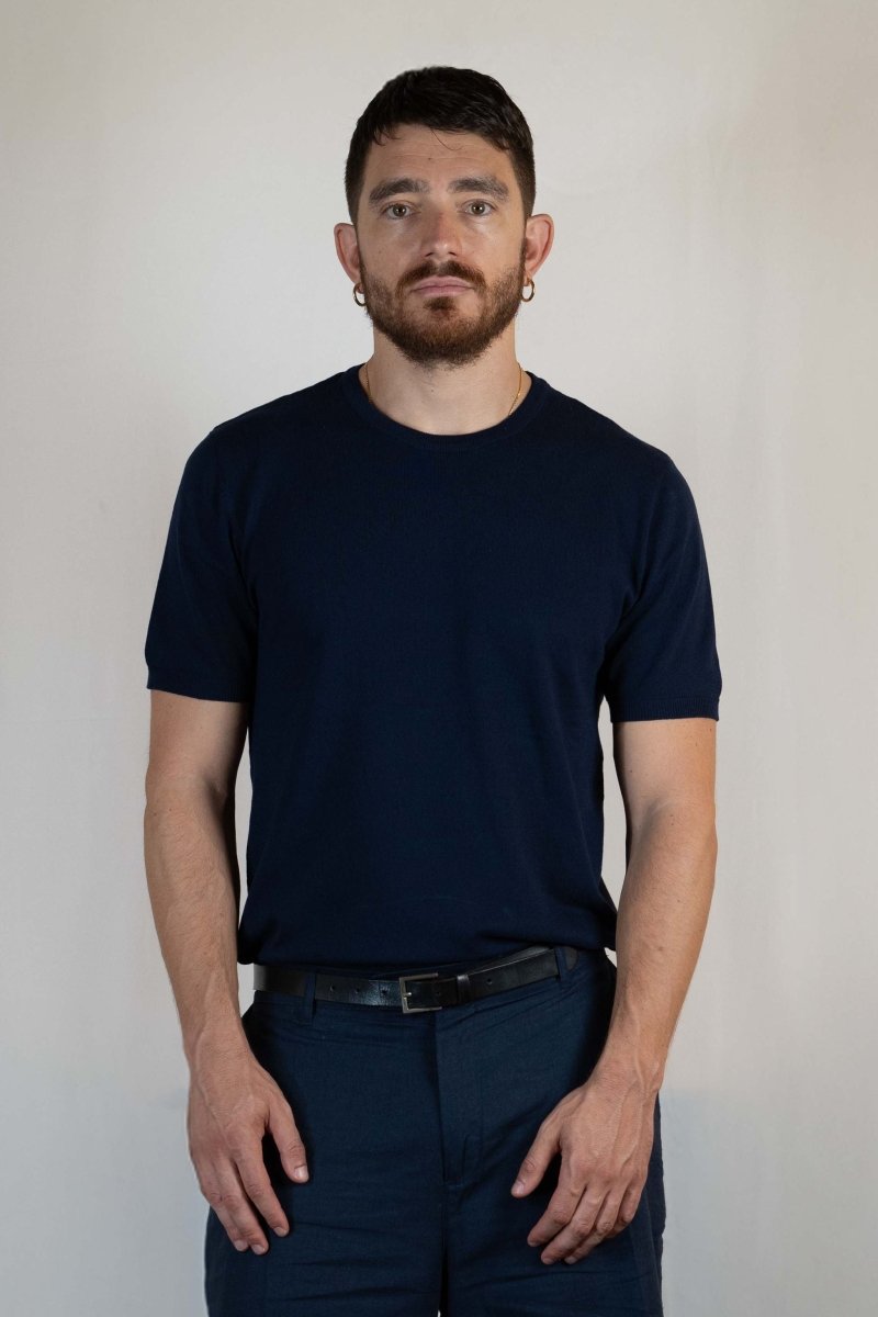 T - SHIRT IN MAGLIA DI VISCOSA BLU - Benevierre