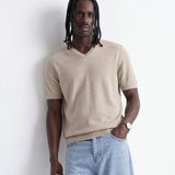 V NECK KNIT BEIGE - Benevierre