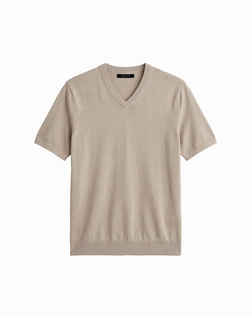 V NECK KNIT BEIGE - Benevierre