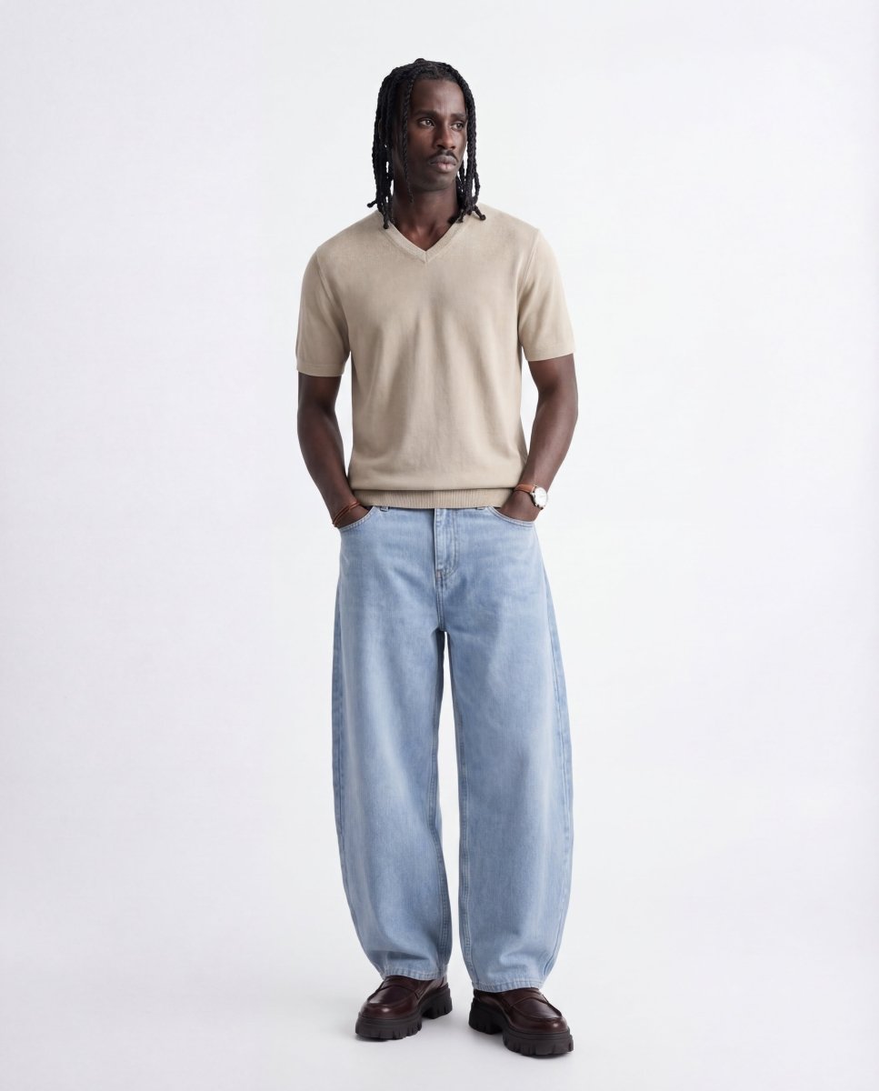 V NECK KNIT BEIGE - Benevierre