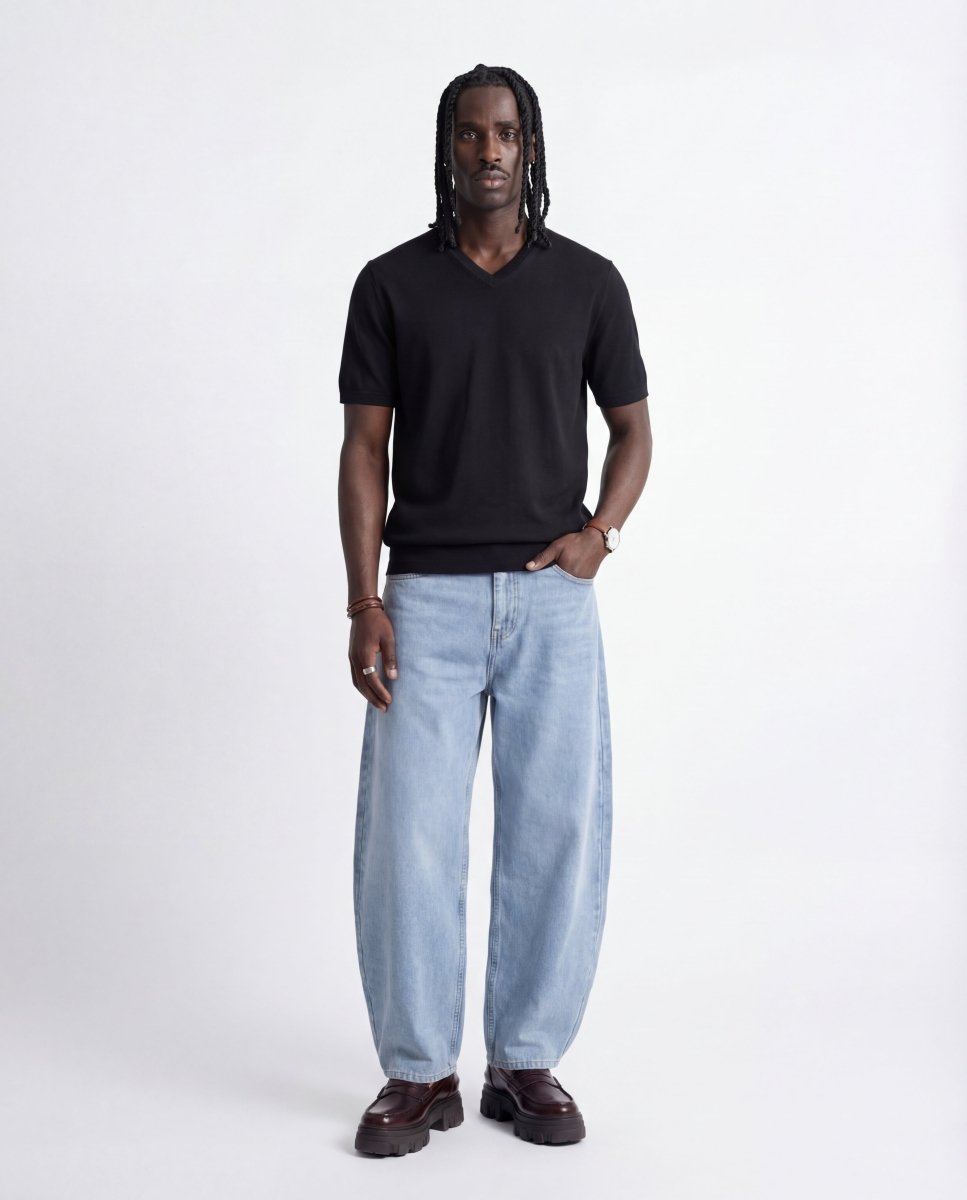 V NECK KNIT BLACK - Benevierre