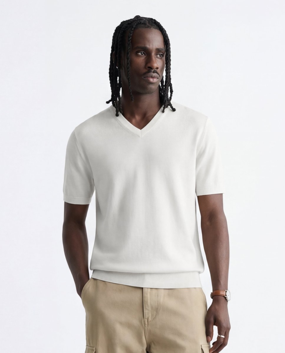 V NECK KNIT WHITE - Benevierre