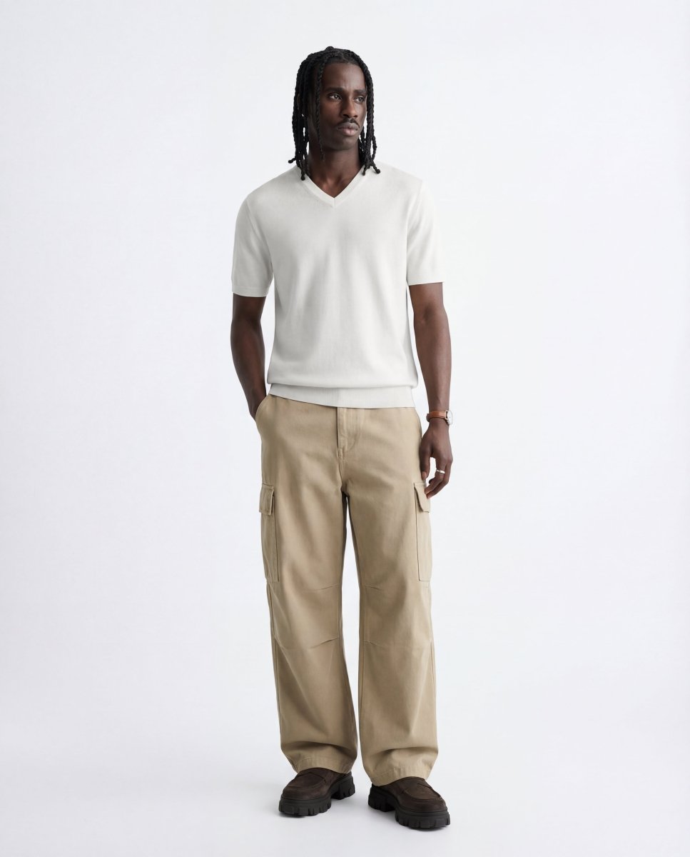 V NECK KNIT WHITE - Benevierre