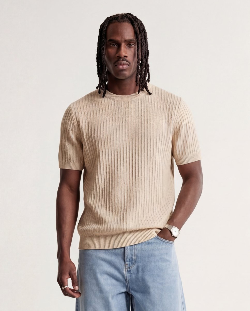 VERTICAL KNIT TEE BEIGE - Benevierre