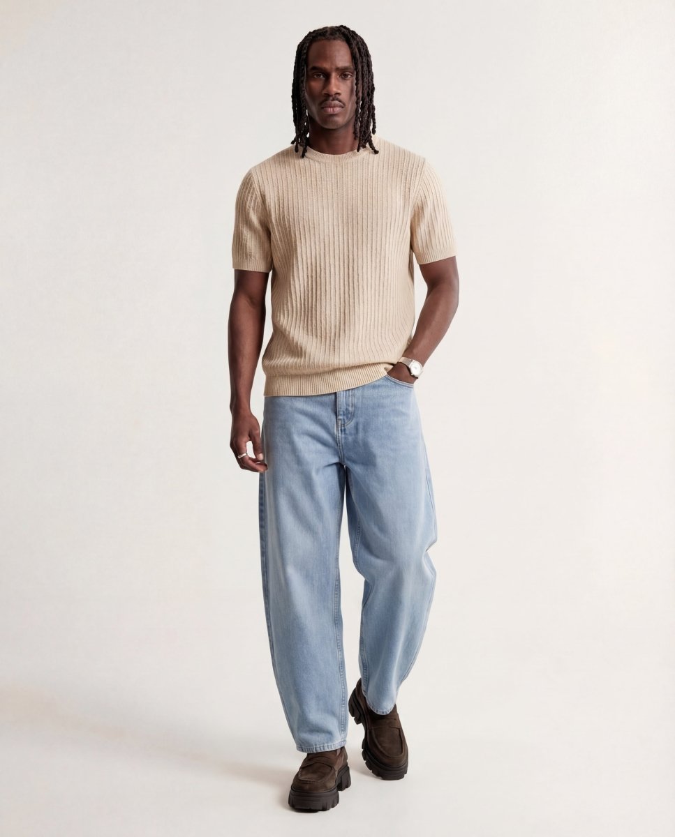 VERTICAL KNIT TEE BEIGE - Benevierre