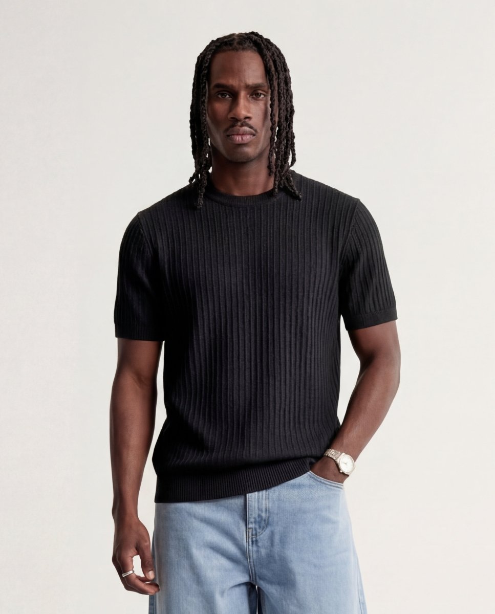 VERTICAL KNIT TEE BLACK - Benevierre