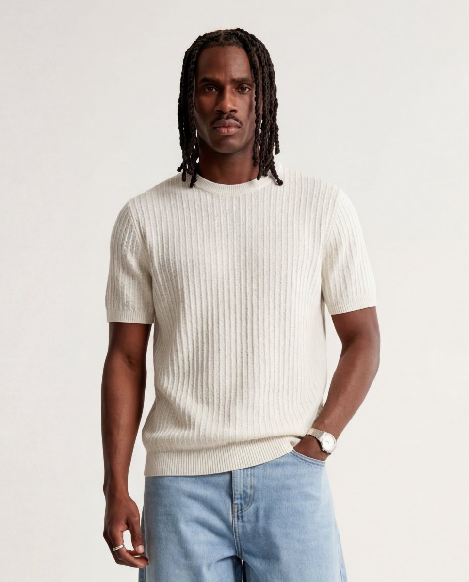 VERTICAL KNIT TEE WHITE - Benevierre