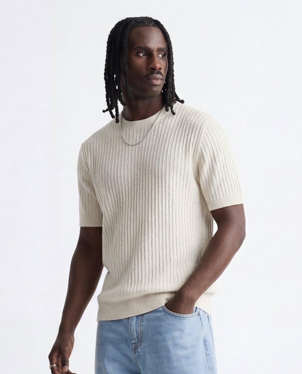 VERTICAL KNIT TEE WHITE - Benevierre