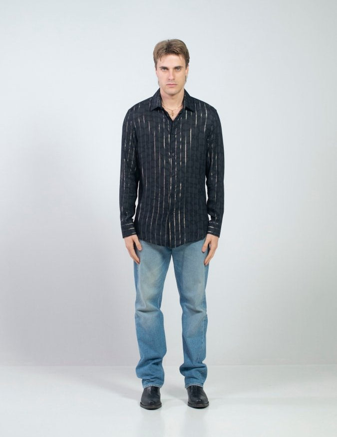 CAMICIA LUREX BLACK ANIMALIER - Benevierre